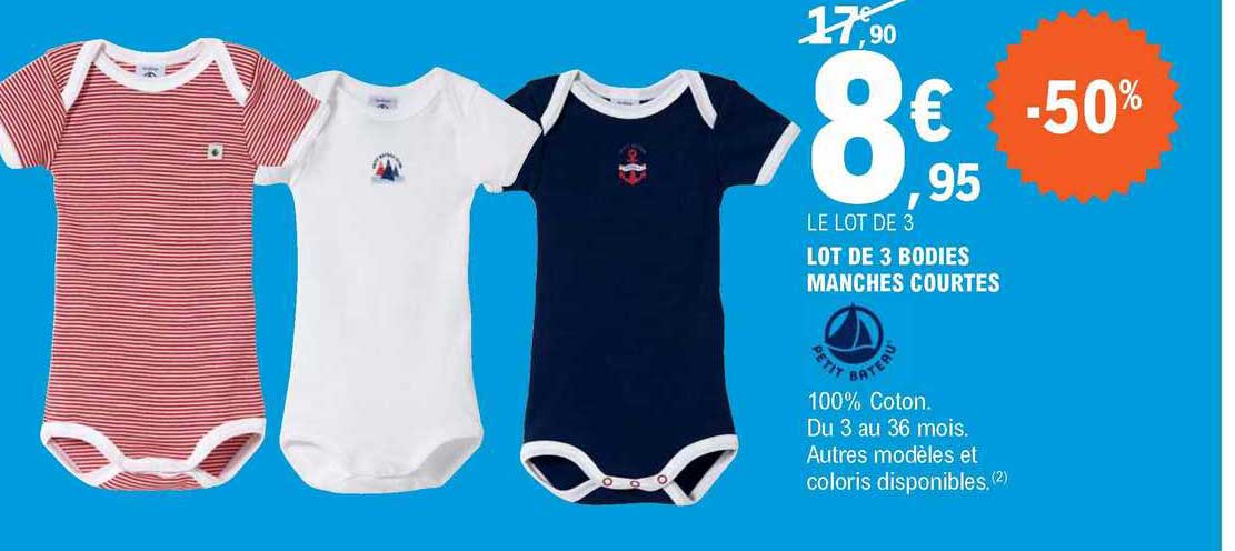 lot de 3 bodies manches courtes petit bateau