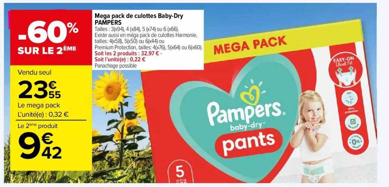 mega pack de culottes baby-dry pampers