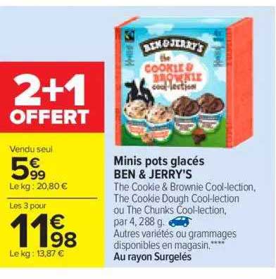 minis pots glacés ben & jerry's 2+1 offert