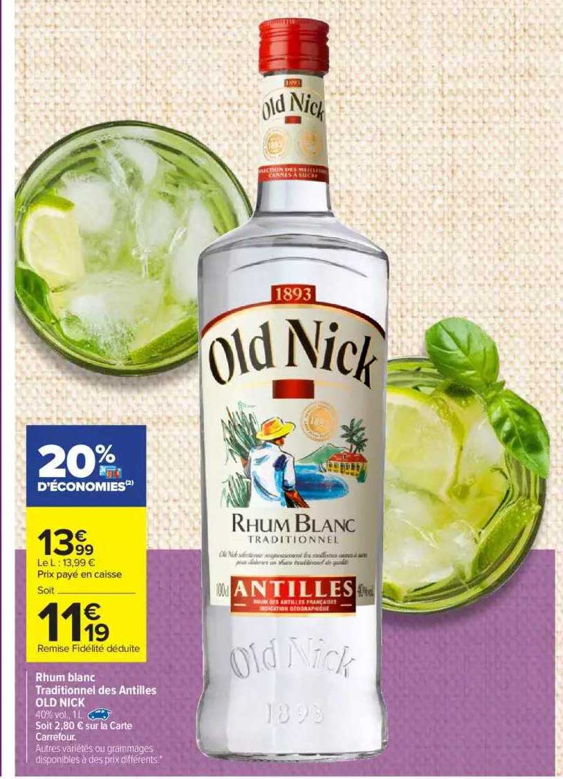 rhum blanc traditionnel des antilles old nick