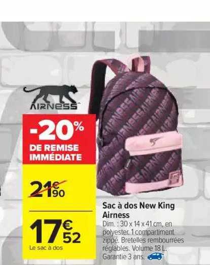 sac à dos new king airness -20% de remise immédiate