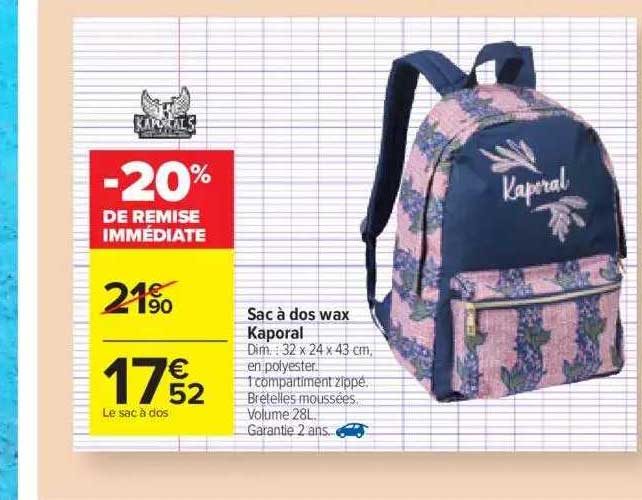sac à dos wax kaporal -20% de remise immédiate