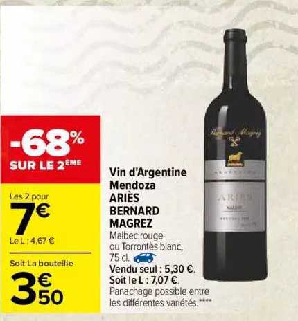 vin d'argentine mendoza ariès bernard magrez -68% sur le 2ème