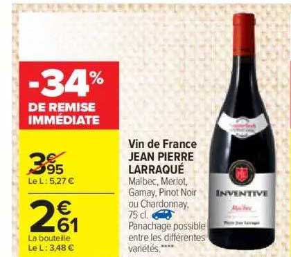 vin de france jean pierre larraqué -34% de remise immédiate