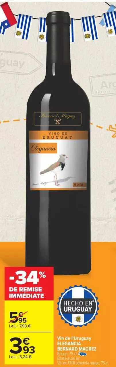 vin de l'uruguay elegancia bernard magrez -34% de remise immédiate