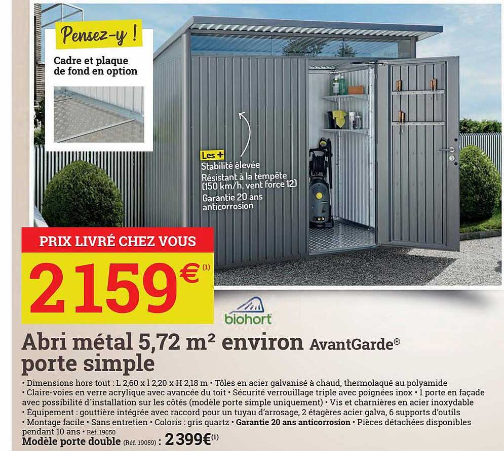 abri métal 5.72 m² environ avantgarde porte simple