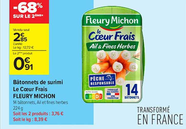 bâtonnets de surimi le coeur frais fleury michon