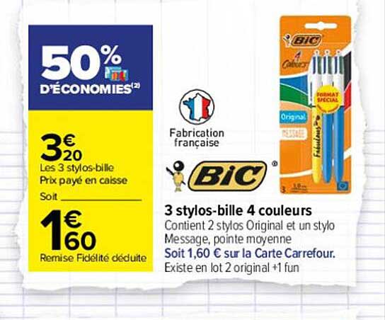 Bic 3 Stylos-bille 4 Couleurs