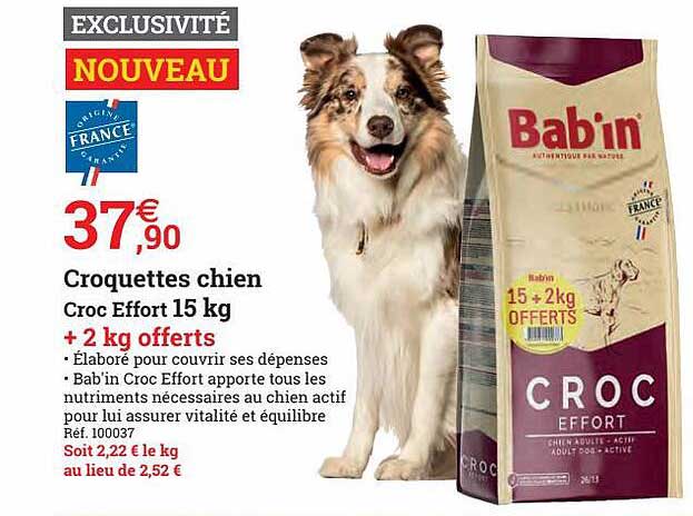 croquettes chien croc effort 15 kg bab'in
