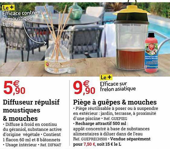 diffuseur répulsif moustiques & mouches ou piège à guêpes & mouches