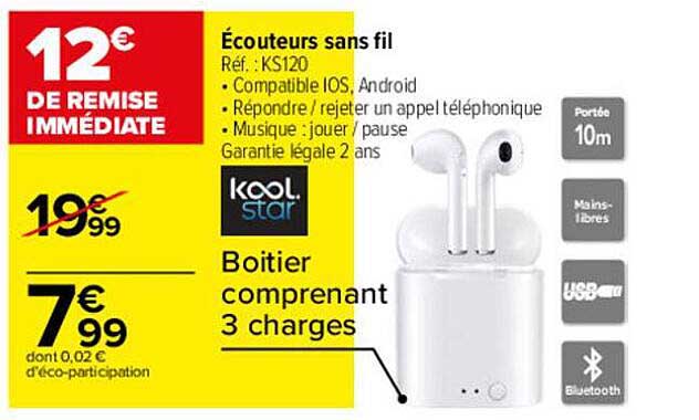 écouteurs sans fil kool star