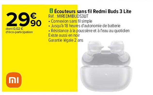 écouteurs sans fil redmi buds 3 lite