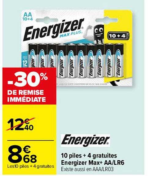 Energizer Max+ Aa-lr6 10 Piles + 4 Gratuites