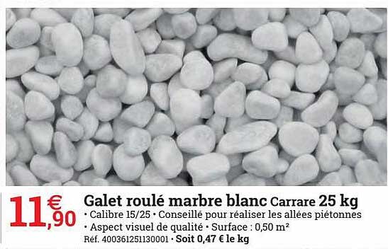 galet roulé marbre blanc carrare 25 kg
