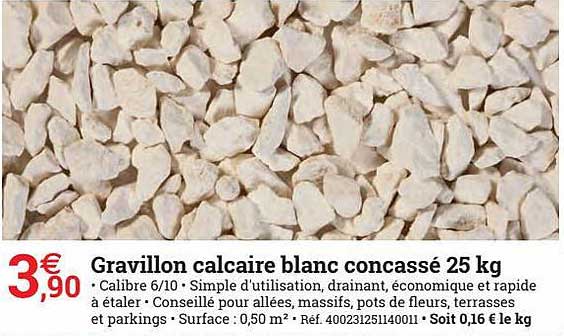 gravillon calcaire blanc concassé 25 kg