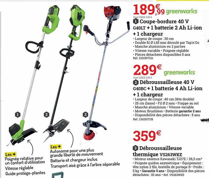 greenworks coupe-bordure, débroussailleuse ou débroussailleuse thermique