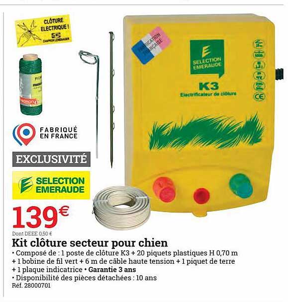 kit clôture secteur pour chien sélection émeraude