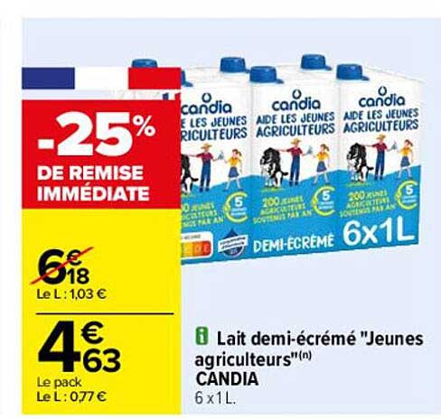 lait demi-écrémé "jeunes agriculteurs" candia