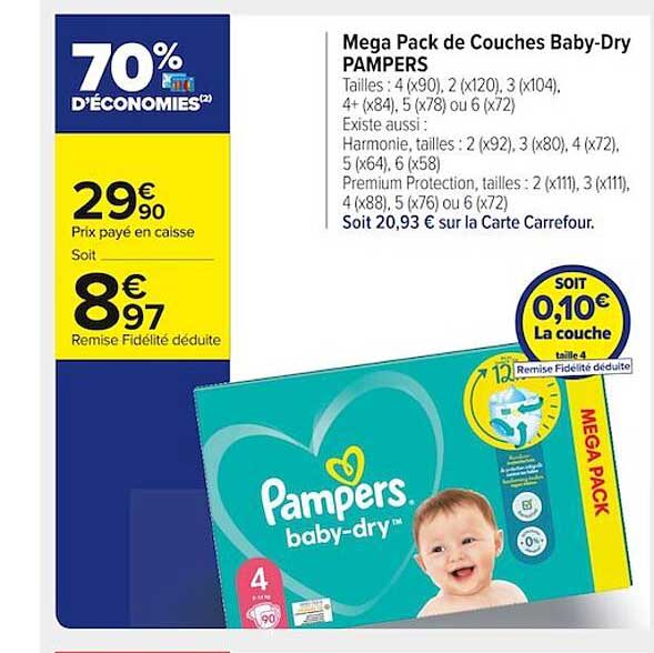 méga pack de couches baby-dry pampers