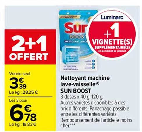 nettoyant machine lave-vaisselle sun boost
