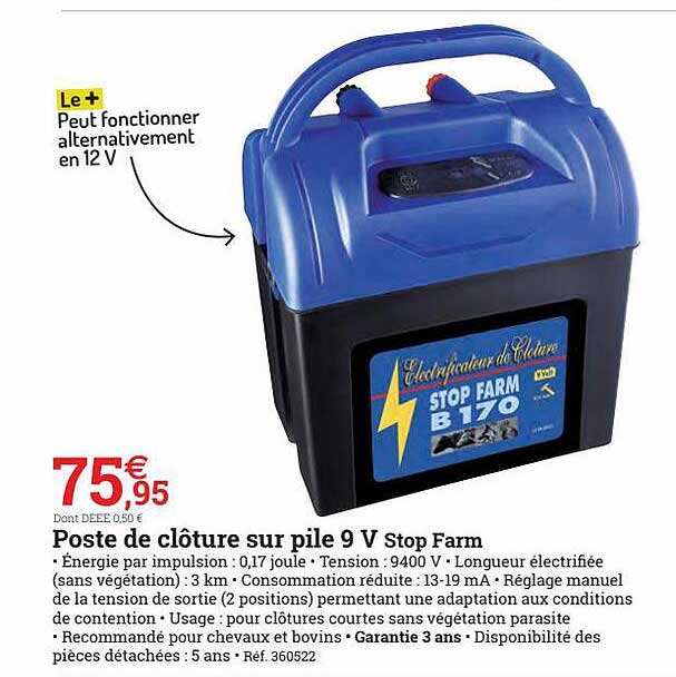 poste de clôture sur pile 9 v stop farm