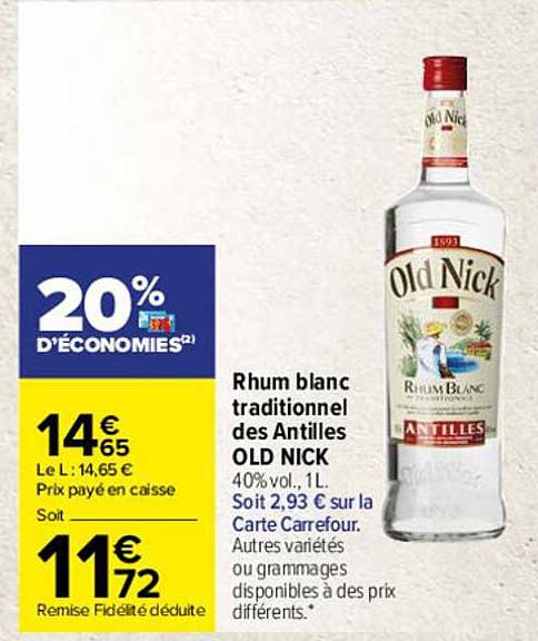 Rhum Blanc Traditionnel Des Antilles Old Nick