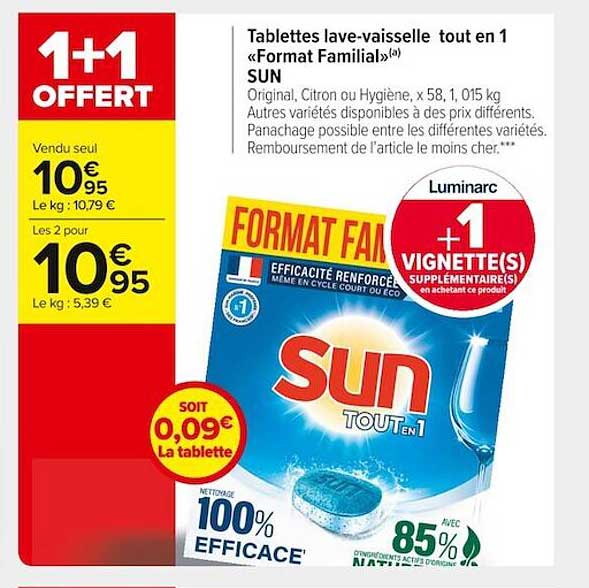 tablettes lave-vaisselle tout en 1 «format familial» sun