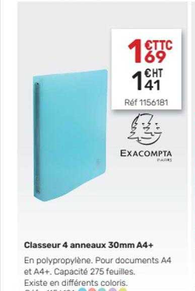 classeur 4 anneaux 30mm A4+ exacompta