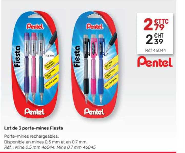 lot de 3 porte-mines fiesta pentel