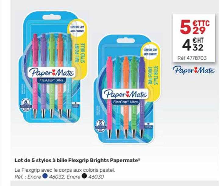 Lot De 5 Stylos à Bille Flexgrip Brights Papermate