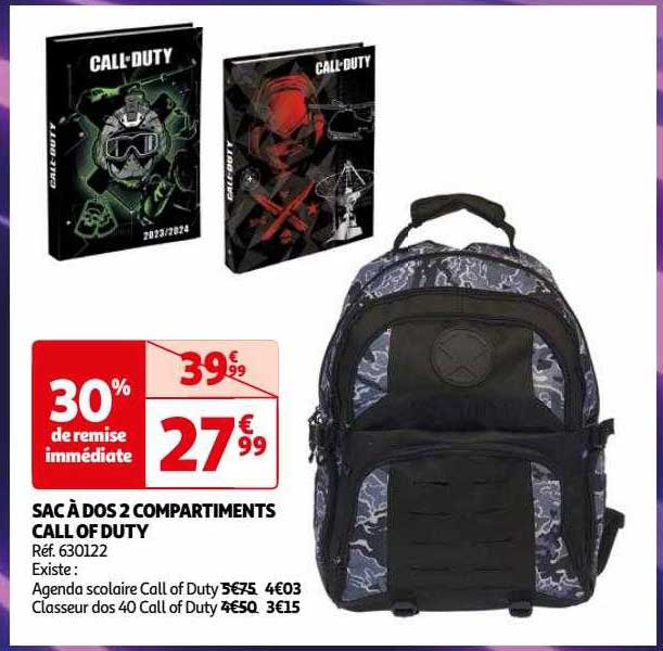 sac à dos 2 compartiments call of duty