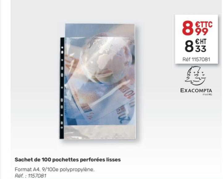 Sachet De 100 Pochettes Perforées Lisses Exacompta