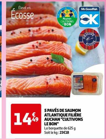 5 pavés de saumon atlantique filière auchan "cultivons le bon"