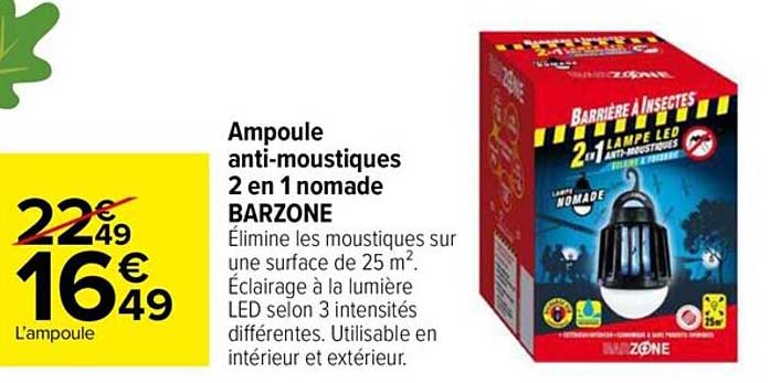 ampoule anti-moustiques 2 en 1 nomade barzone