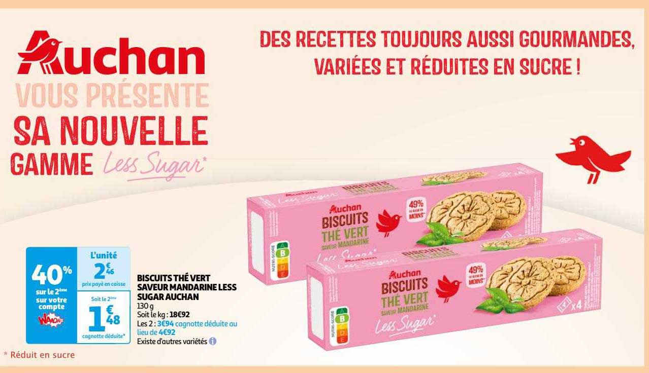 biscuits thé vert saveur mandarine less sugar auchan