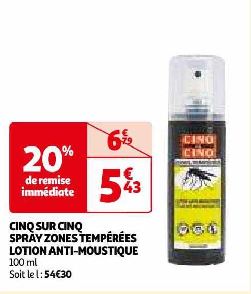 cinq sur cinq spray zones tempérées lotion anti-moustiques