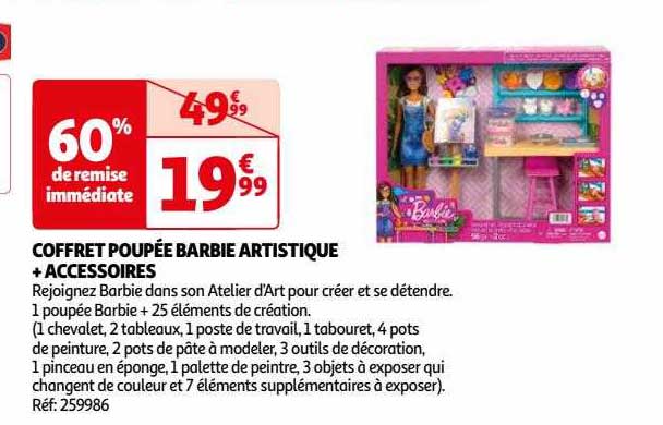 coffret poupée barbie artistique + accessoires
