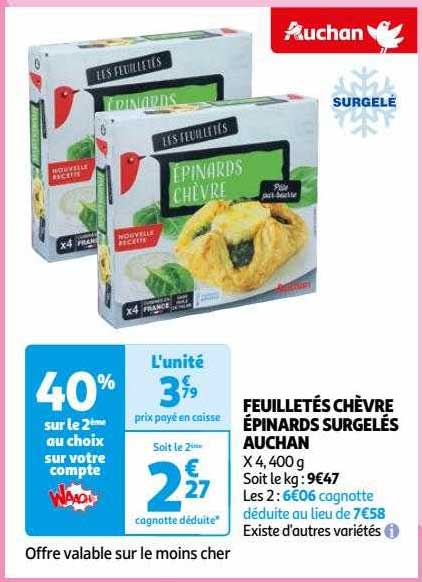 Feuilletés Chèvre épinards Surgelés Auchan