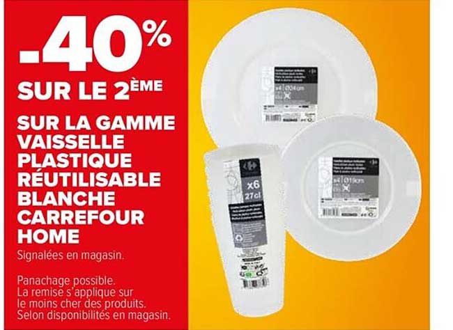 La Gamme Vaisselle Plastique Réutilisable Blanche Carrefour Home