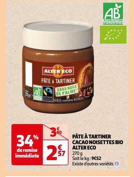 pâte à tartiner cacao noisettes bio alter eco