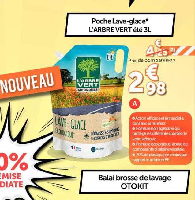 poche lave-glace l'arbre vert été 3l, balai brosse de lavage otokit