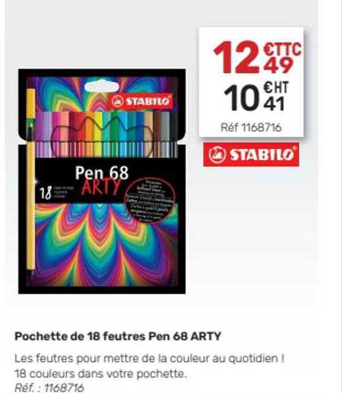 pochette de 18 feutres pen 68 arty stabilo