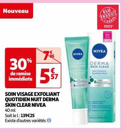 soin visage exfoliant quotidien nuit derma skin clear nivea