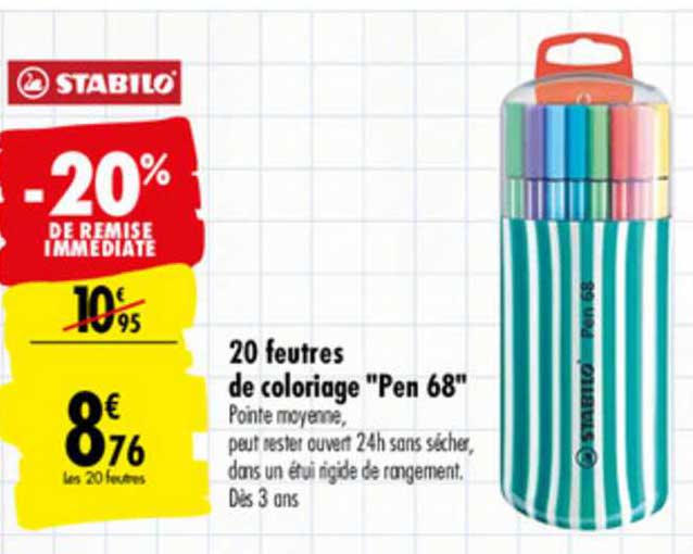 20 feutres de coloriage pen 68 stabilo