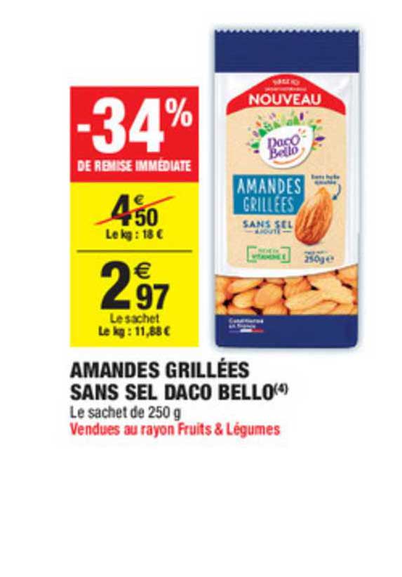 amandes grillées sans sel daco bello -34% de remise immédiate