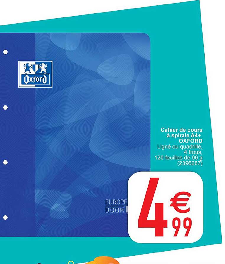 cahier de cours à spirale a4+ oxford