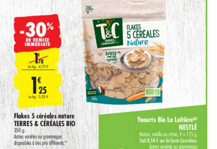 flakes 5 céréales nature terres & céréales bio -30% de remise immédiate