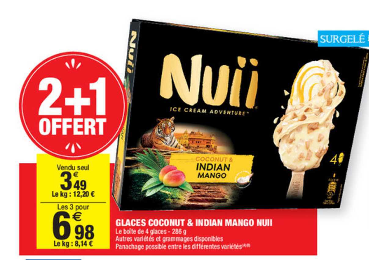 glaces nuii coconut & indian mango 2+1 offert