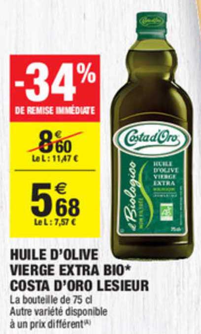 huile d'olive vierge extra bio costa d'oro lesieur -34% de remise immédiate