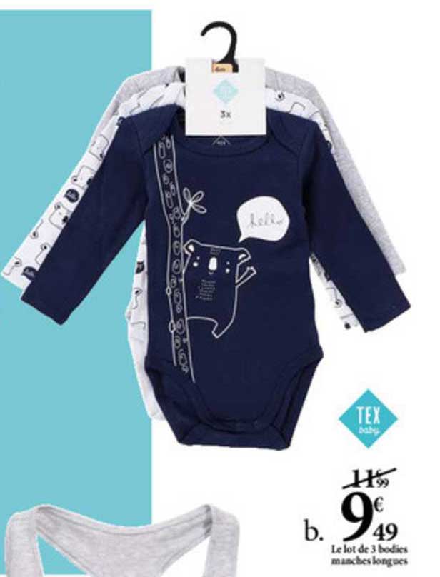 le lot de 3 bodies manches longues tex